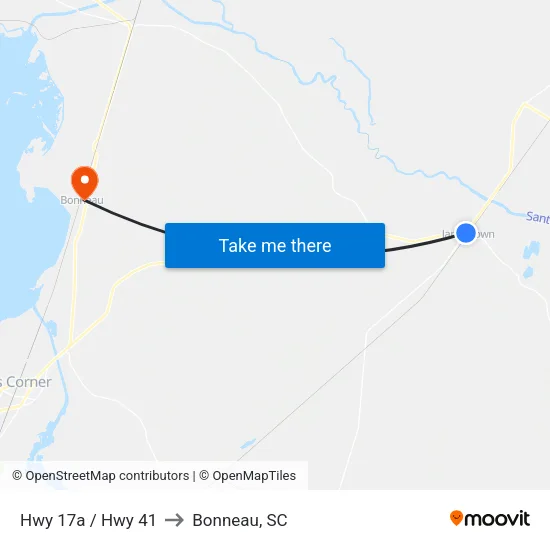 Hwy 17a / Hwy 41 to Bonneau, SC map