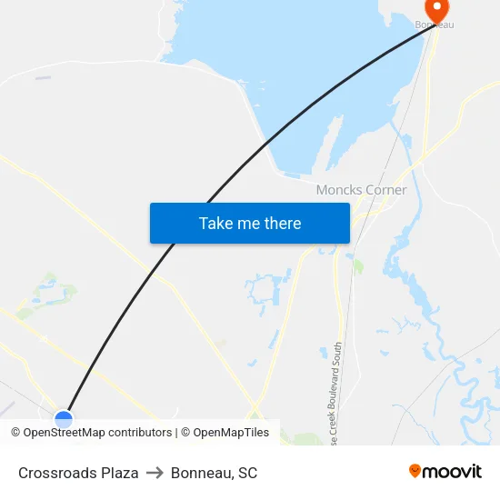 Crossroads Plaza to Bonneau, SC map