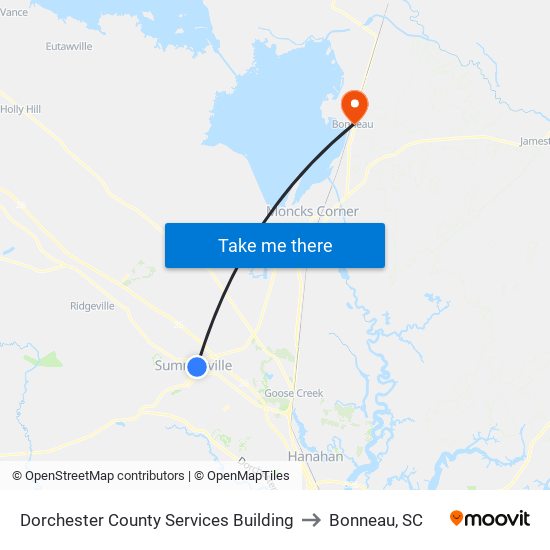 Dorchester County Services Building to Bonneau, SC map