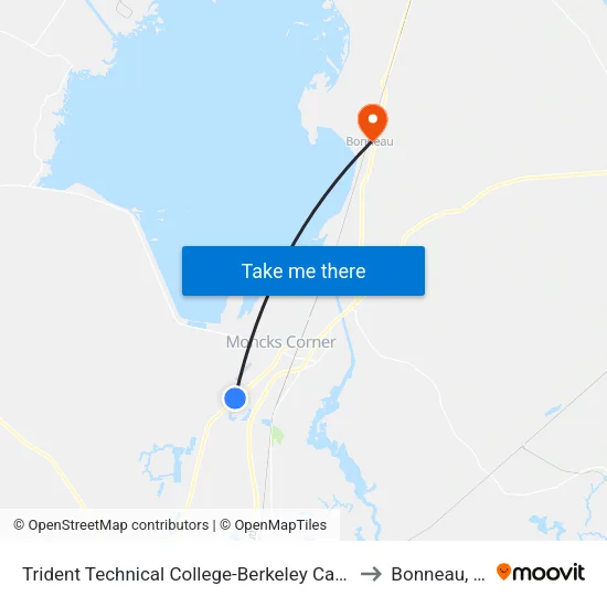 Trident Technical College-Berkeley Campus to Bonneau, SC map