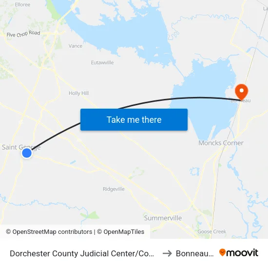 Dorchester County Judicial Center/Court House to Bonneau, SC map
