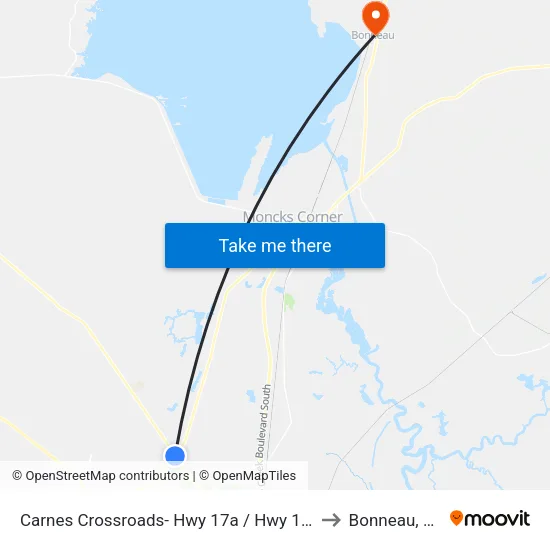 Carnes Crossroads- Hwy 17a / Hwy 176 to Bonneau, SC map