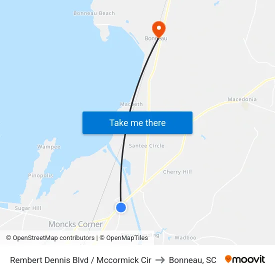 Rembert Dennis Blvd / Mccormick Cir to Bonneau, SC map