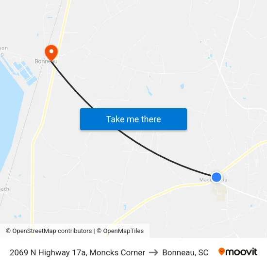 2069 N Highway 17a, Moncks Corner to Bonneau, SC map