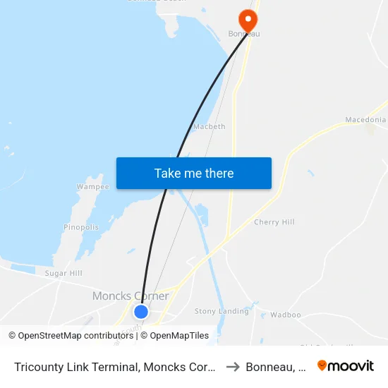 Tricounty Link Terminal, Moncks Corner to Bonneau, SC map