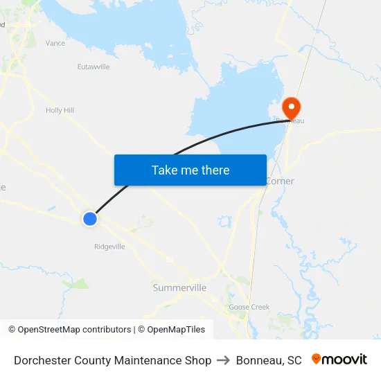 Dorchester County Maintenance Shop to Bonneau, SC map
