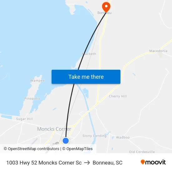 1003 Hwy 52 Moncks Corner Sc to Bonneau, SC map