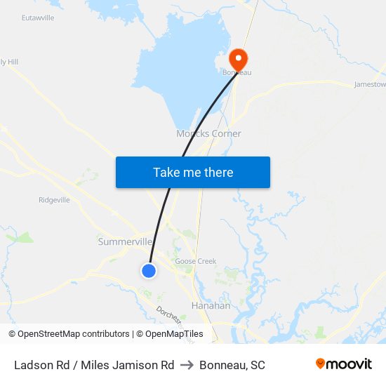 Ladson Rd / Miles Jamison Rd to Bonneau, SC map