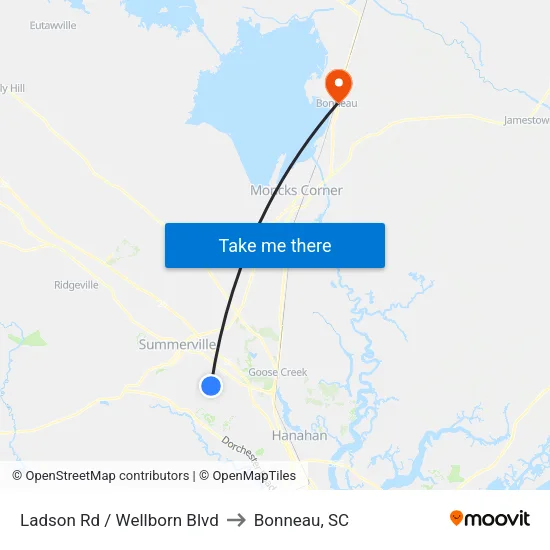Ladson Rd / Wellborn Blvd to Bonneau, SC map