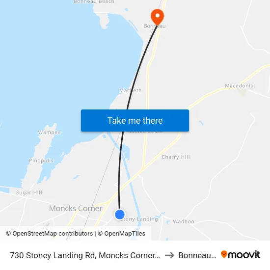 730 Stoney Landing Rd, Moncks Corner, Sc 29461 to Bonneau, SC map