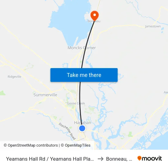 Yeamans Hall Rd / Yeamans Hall Plaza to Bonneau, SC map