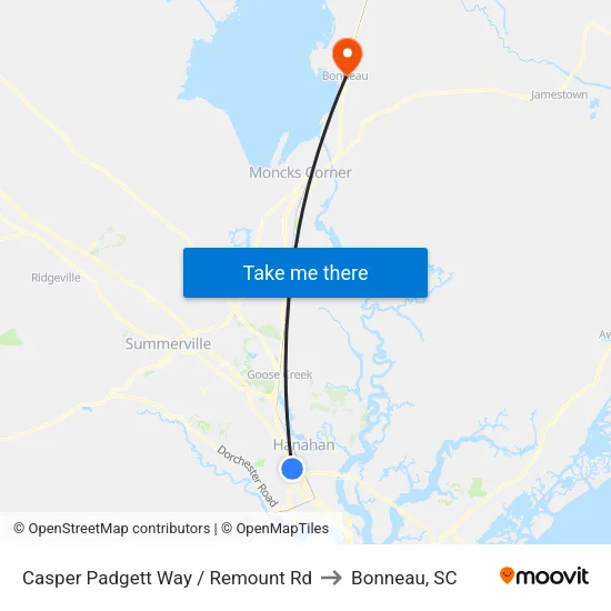 Casper Padgett Way / Remount Rd to Bonneau, SC map