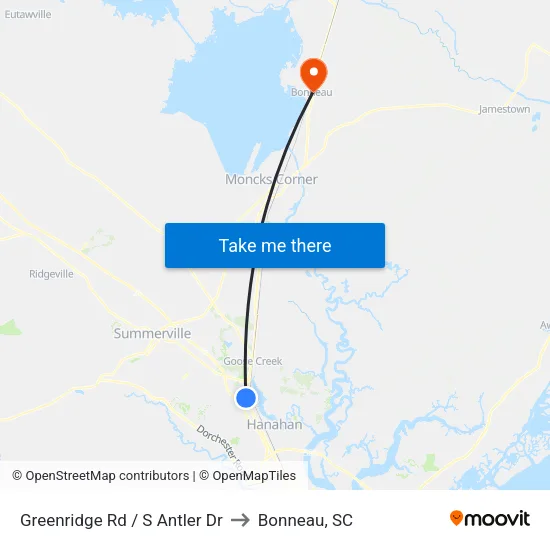 Greenridge Rd / S Antler Dr to Bonneau, SC map