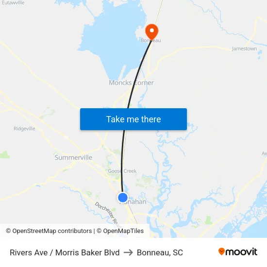 Rivers Ave / Morris Baker Blvd to Bonneau, SC map