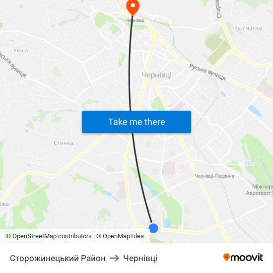 Сторожинецький Район to Чернівці map