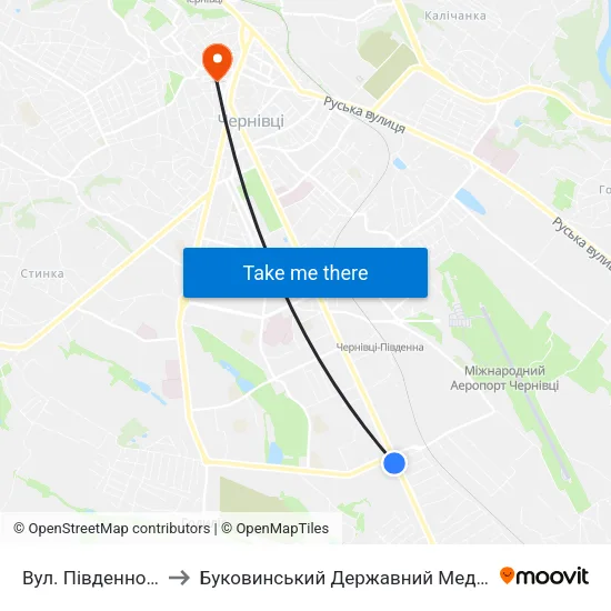 Вул. Південно-Кільцева to Буковинський Державний Медичний Університет map