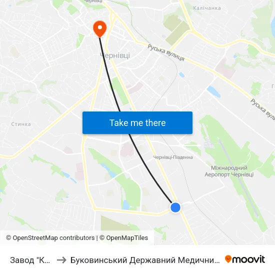 Завод "Кварц" to Буковинський Державний Медичний Університет map