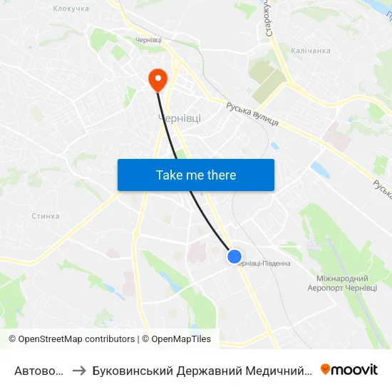 Автовокзал to Буковинський Державний Медичний Університет map