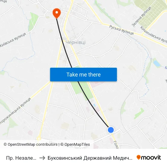 Пр. Незалежності to Буковинський Державний Медичний Університет map