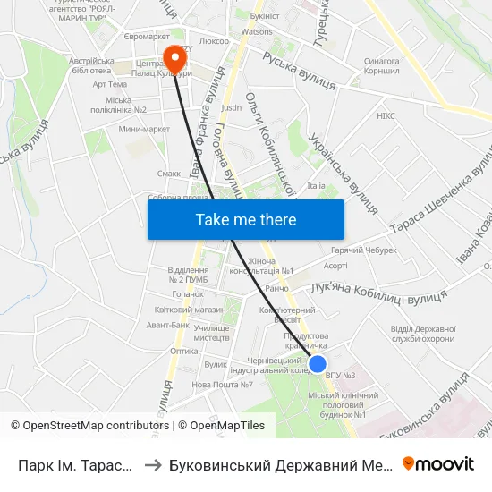 Парк Ім. Тараса Шевченка to Буковинський Державний Медичний Університет map