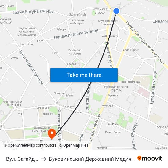 Вул. Сагайдачного to Буковинський Державний Медичний Університет map