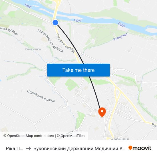 Ріка Прут to Буковинський Державний Медичний Університет map