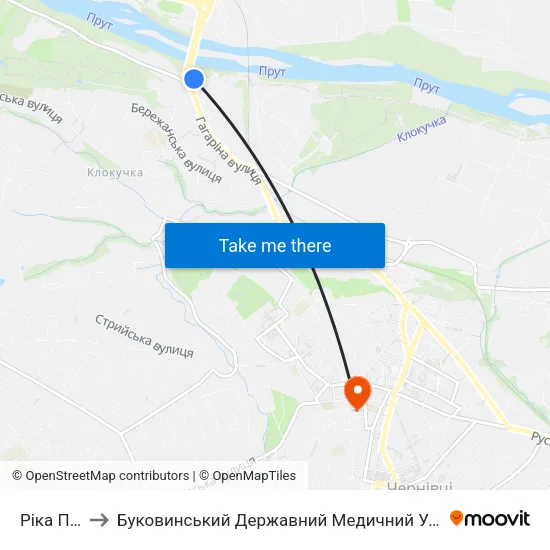 Ріка Прут to Буковинський Державний Медичний Університет map