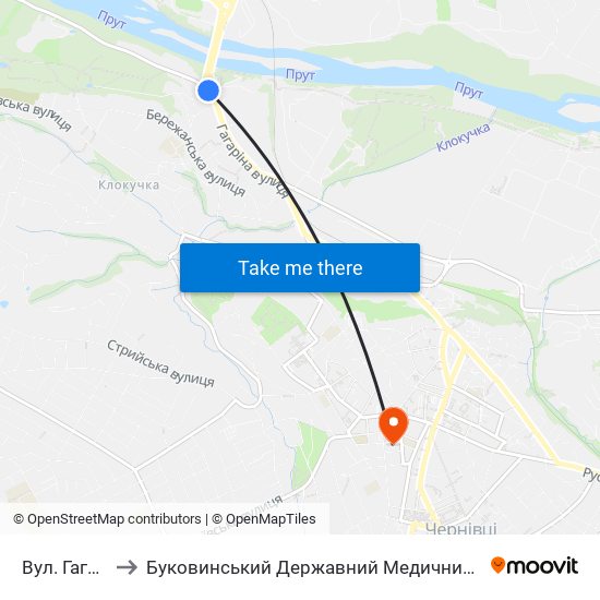 Вул. Гагаріна to Буковинський Державний Медичний Університет map