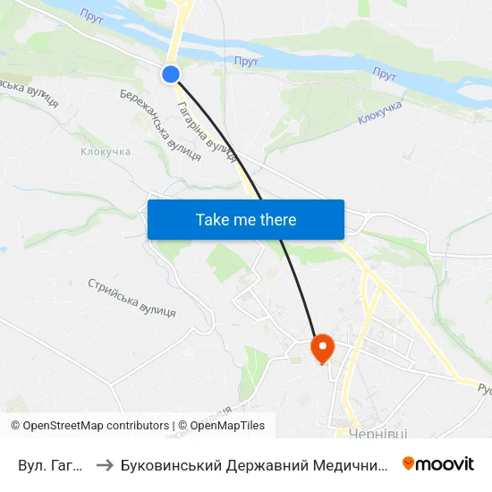 Вул. Гагаріна to Буковинський Державний Медичний Університет map