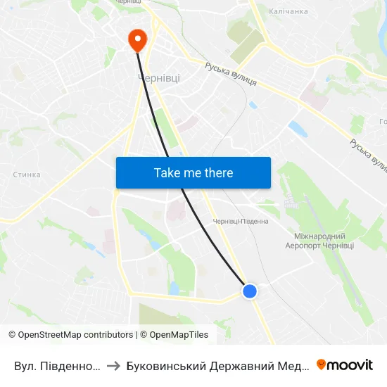 Вул. Південно-Кільцева to Буковинський Державний Медичний Університет map