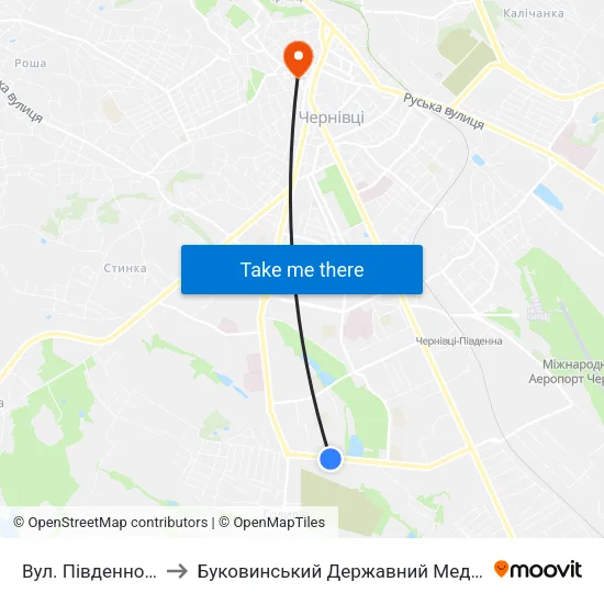 Вул. Південно-Кільцева to Буковинський Державний Медичний Університет map