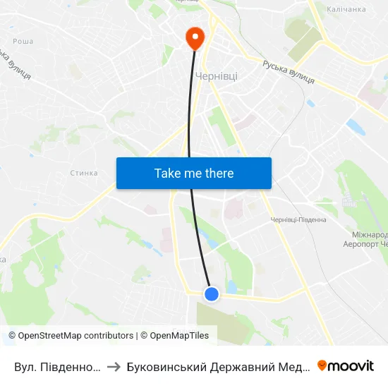 Вул. Південно-Кільцева to Буковинський Державний Медичний Університет map
