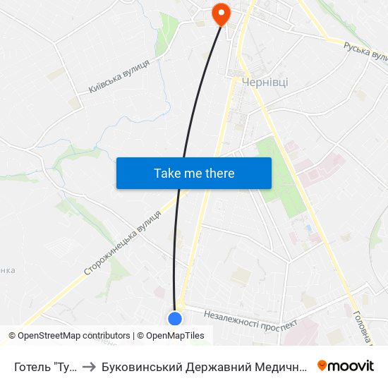 Готель "Турист" to Буковинський Державний Медичний Університет map