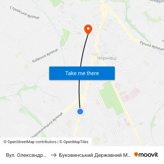 Вул. Олександра Щербанюка to Буковинський Державний Медичний Університет map