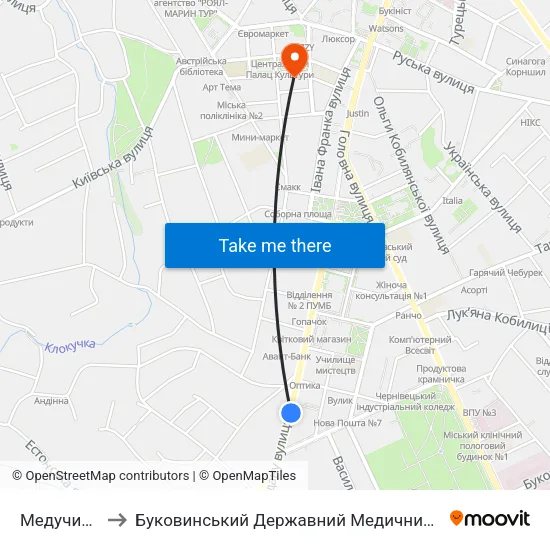 Медучилище to Буковинський Державний Медичний Університет map
