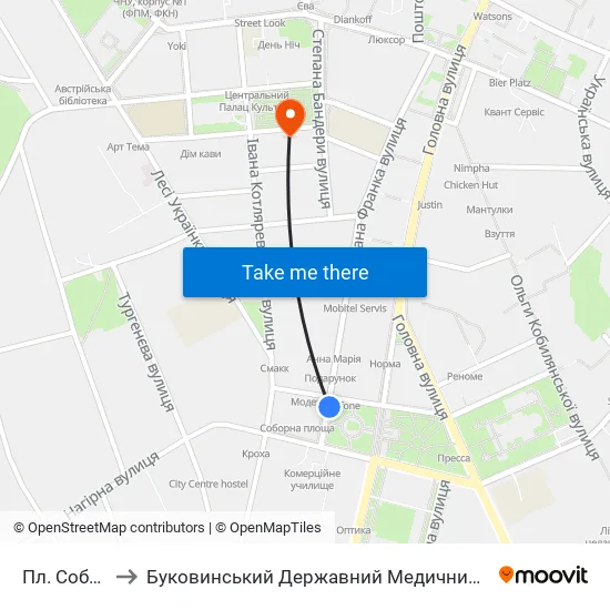 Пл. Соборна to Буковинський Державний Медичний Університет map