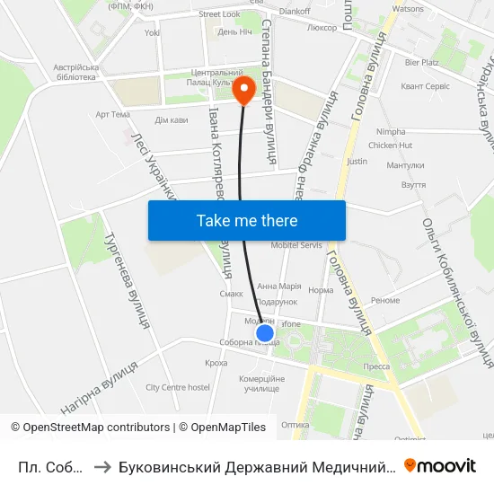 Пл. Соборна to Буковинський Державний Медичний Університет map