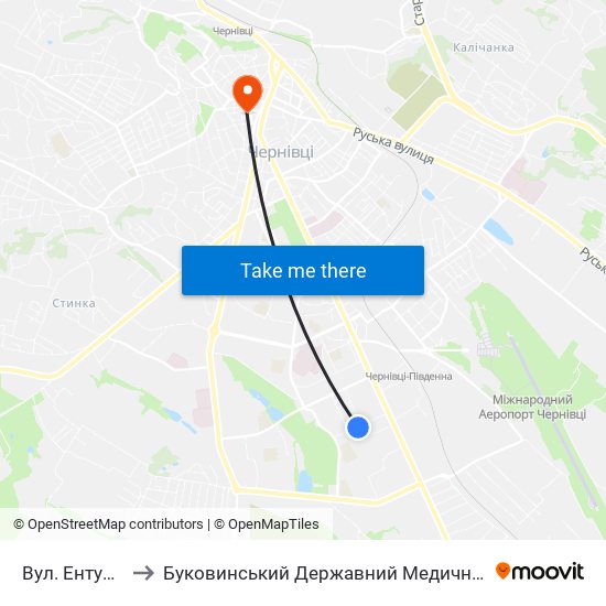 Вул. Ентузіастів to Буковинський Державний Медичний Університет map