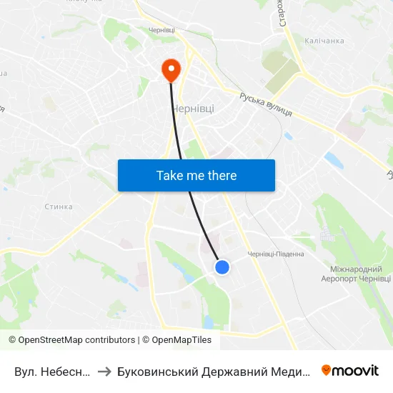 Вул. Небесної Сотні to Буковинський Державний Медичний Університет map