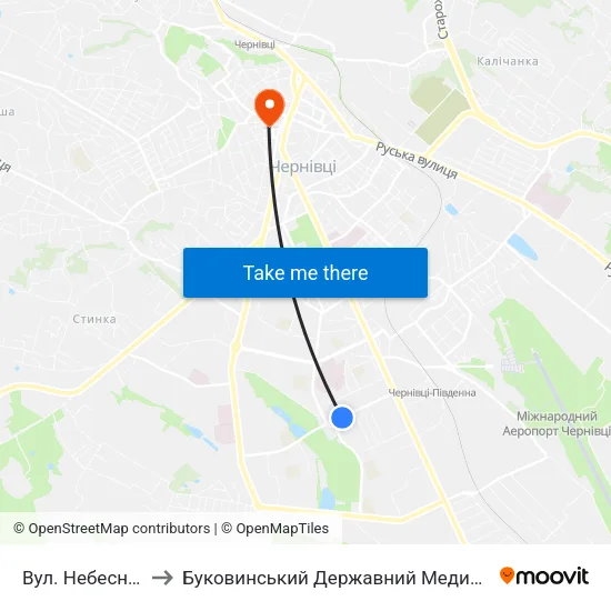 Вул. Небесної Сотні to Буковинський Державний Медичний Університет map