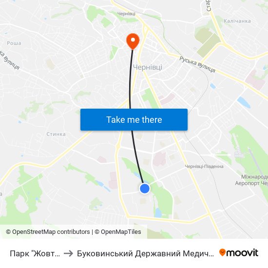 Парк "Жовтневий" to Буковинський Державний Медичний Університет map