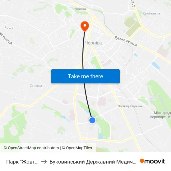 Парк "Жовтневий" to Буковинський Державний Медичний Університет map