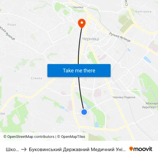 Школа to Буковинський Державний Медичний Університет map