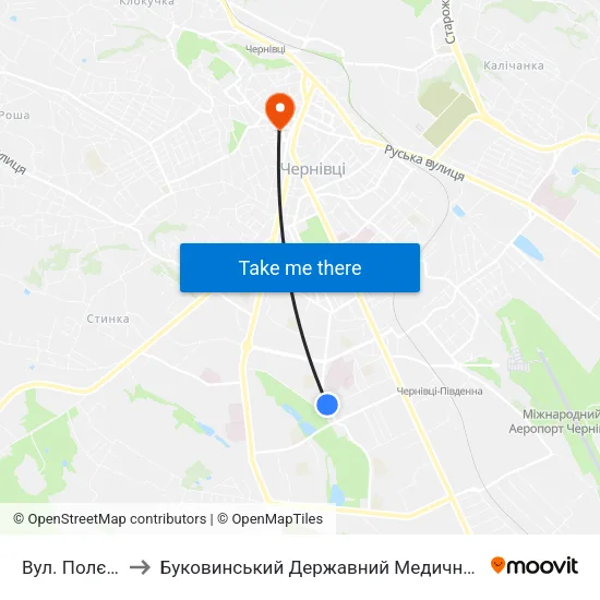 Вул. Полєтаєва to Буковинський Державний Медичний Університет map