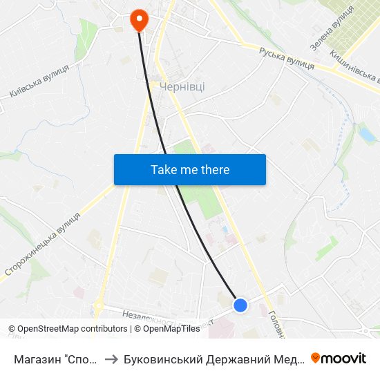 Магазин "Спорттовари" to Буковинський Державний Медичний Університет map