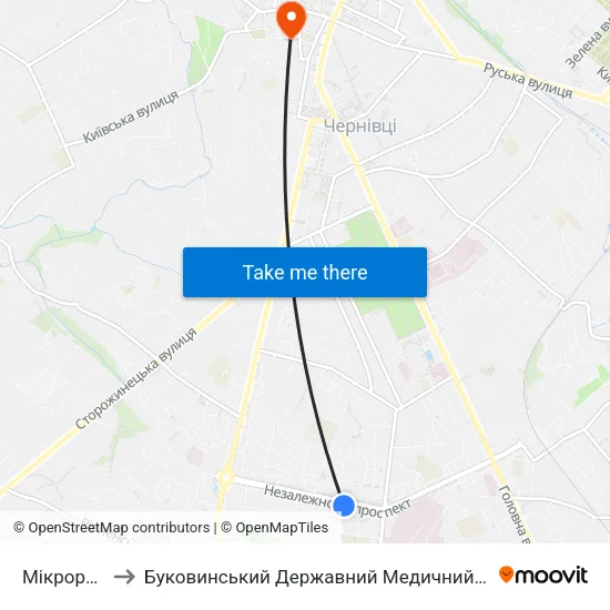 Мікрорайон to Буковинський Державний Медичний Університет map