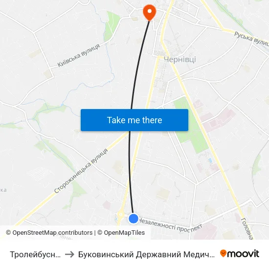 Тролейбусне Депо to Буковинський Державний Медичний Університет map