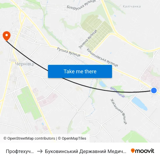 Профтехучилище to Буковинський Державний Медичний Університет map