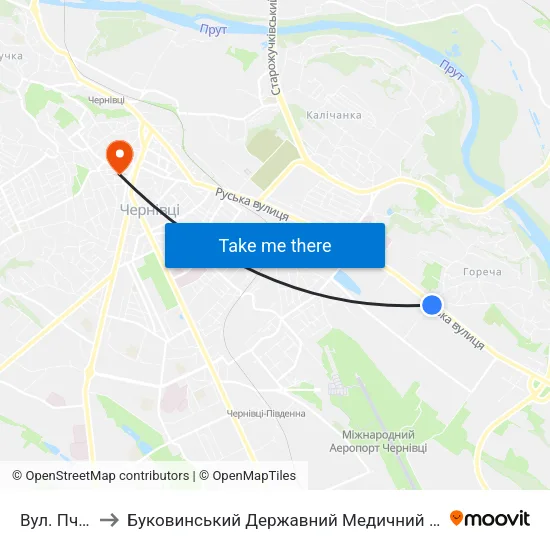 Вул. Пчілки to Буковинський Державний Медичний Університет map