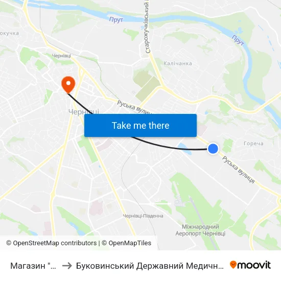 Магазин "Майя" to Буковинський Державний Медичний Університет map